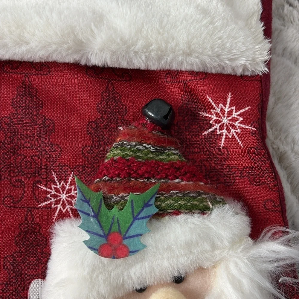 Adorable Red Christmas Stocking with Santa Design & Real Bell